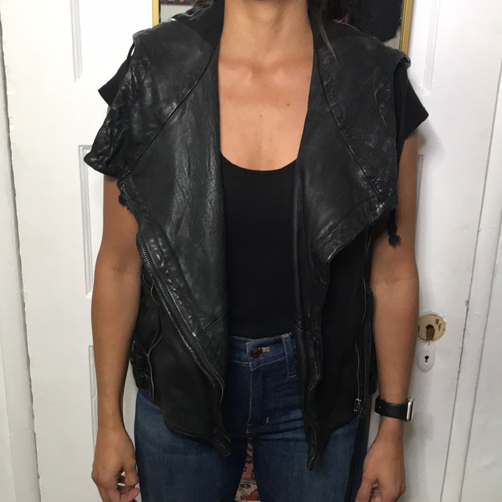 All Saints Leather Hooded Vest